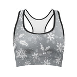 Silver And White Snowflake Pattern Print Women's Sports Bra