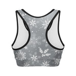 Silver And White Snowflake Pattern Print Women's Sports Bra