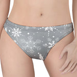 Silver And White Snowflake Pattern Print Women's Thong