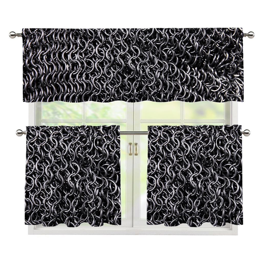 Silver Chainmail Print 3 Piece Kitchen Curtains