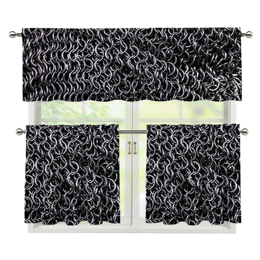 Silver Chainmail Print 3 Piece Kitchen Curtains