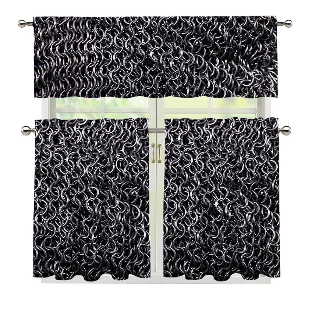 Silver Chainmail Print 3 Piece Kitchen Curtains