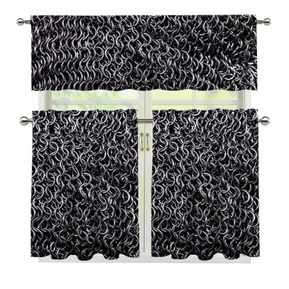 Silver Chainmail Print 3 Piece Kitchen Curtains
