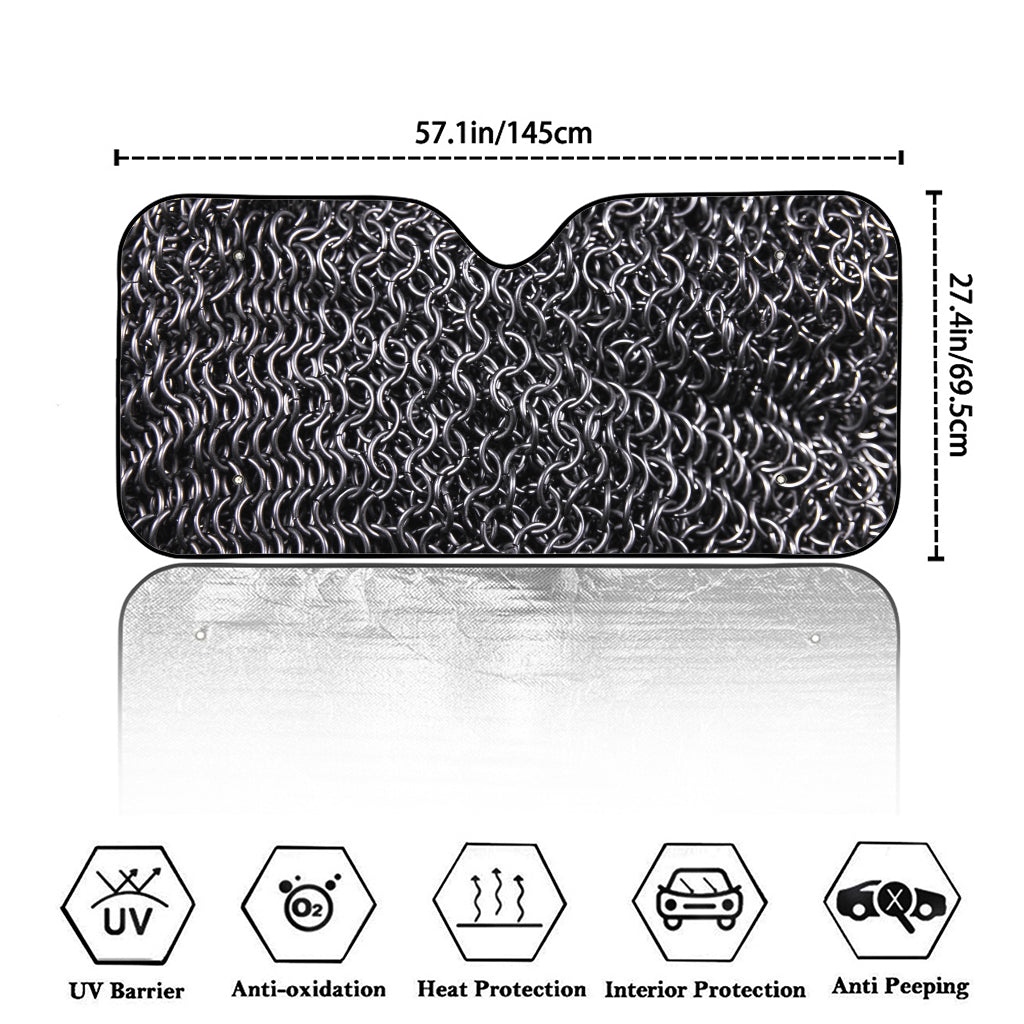 Silver Chainmail Print Car Windshield Sun Shade