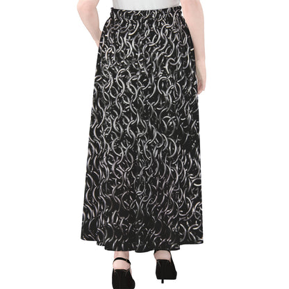 Silver Chainmail Print Chiffon Maxi Skirt