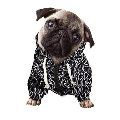 Silver Chainmail Print Dog Zip Up Hoodie