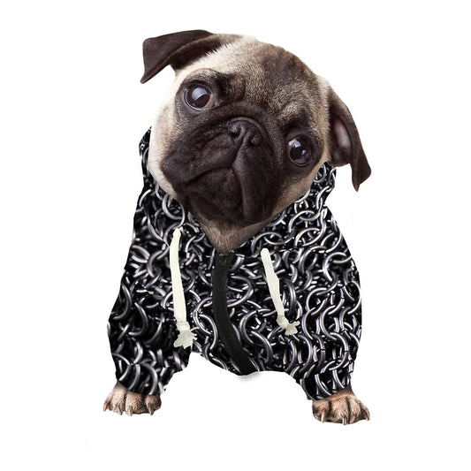 Silver Chainmail Print Dog Zip Up Hoodie