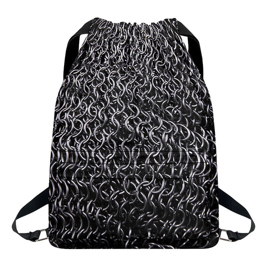Silver Chainmail Print Drawstring Backpack