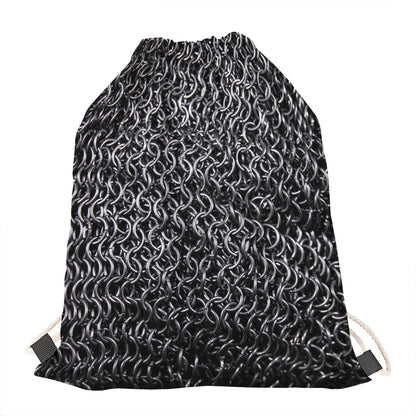 Silver Chainmail Print Drawstring Bag