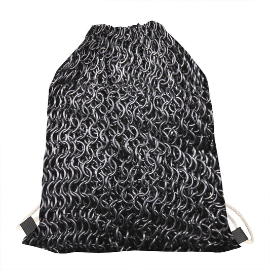 Silver Chainmail Print Drawstring Bag