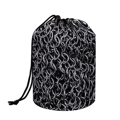 Silver Chainmail Print Drawstring Makeup Bag