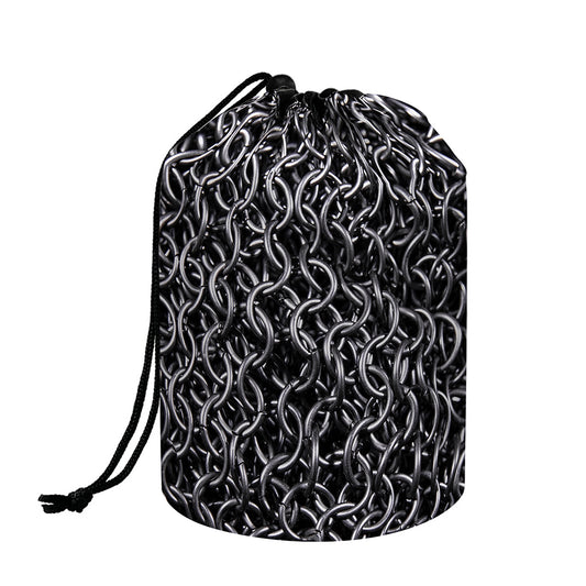 Silver Chainmail Print Drawstring Makeup Bag