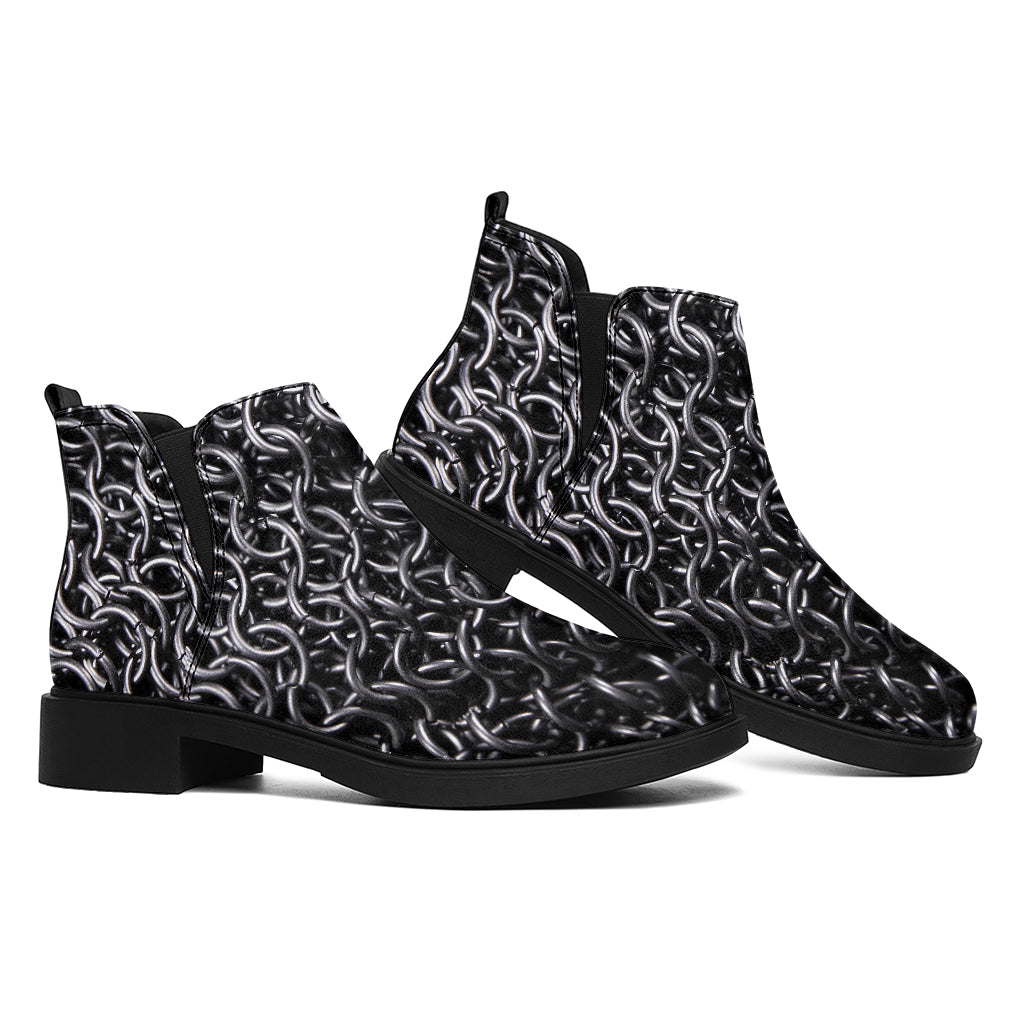 Silver Chainmail Print Flat Ankle Boots