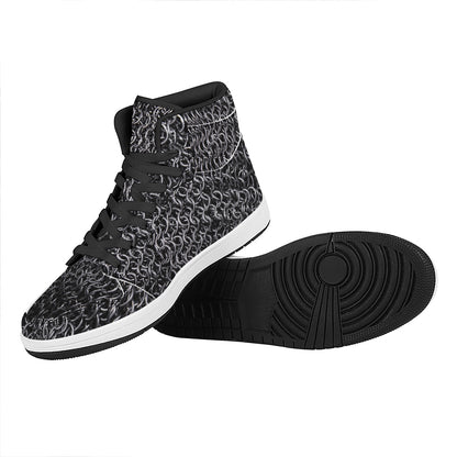 Silver Chainmail Print High Top Leather Sneakers