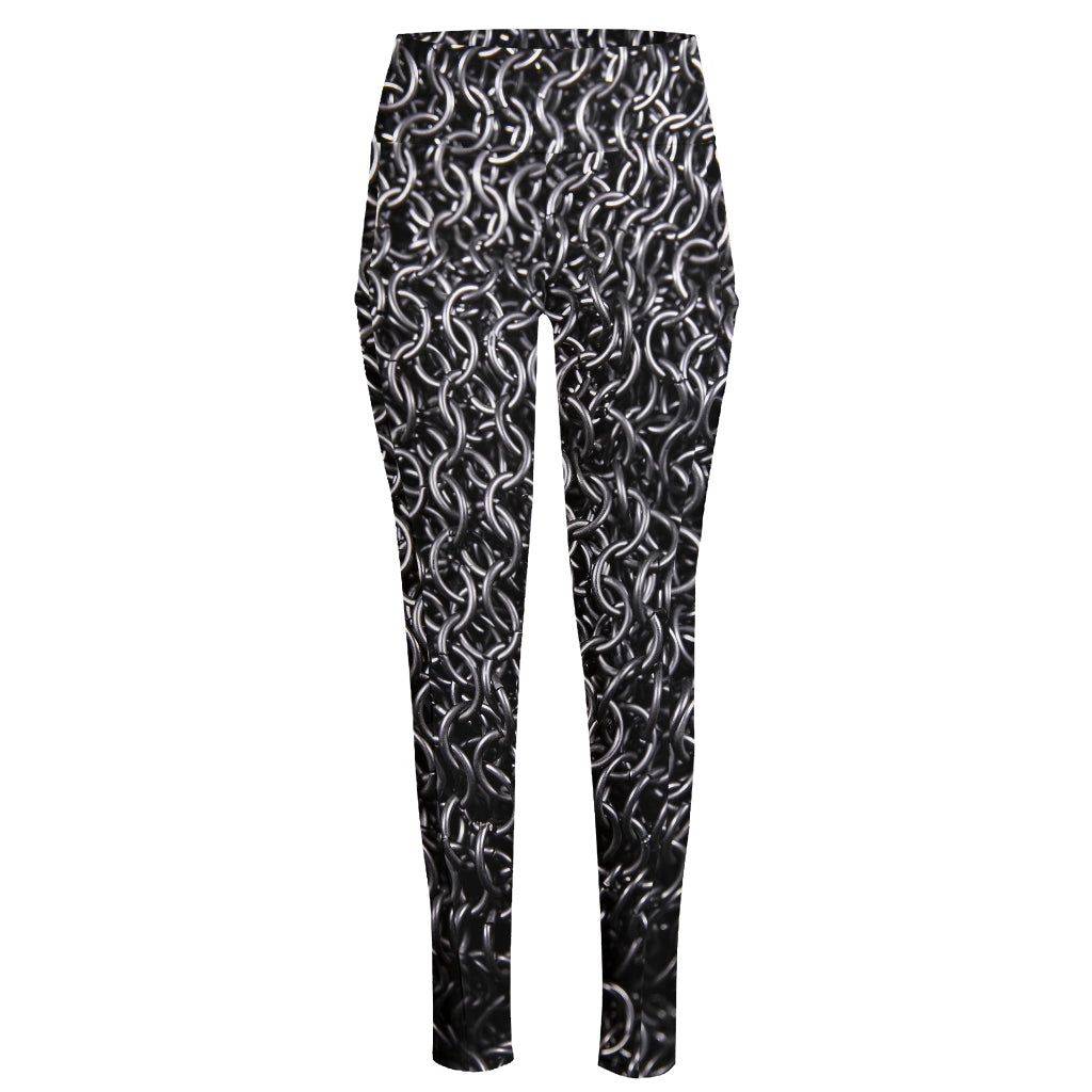 Silver Chainmail Print High-Waisted Pocket Leggings