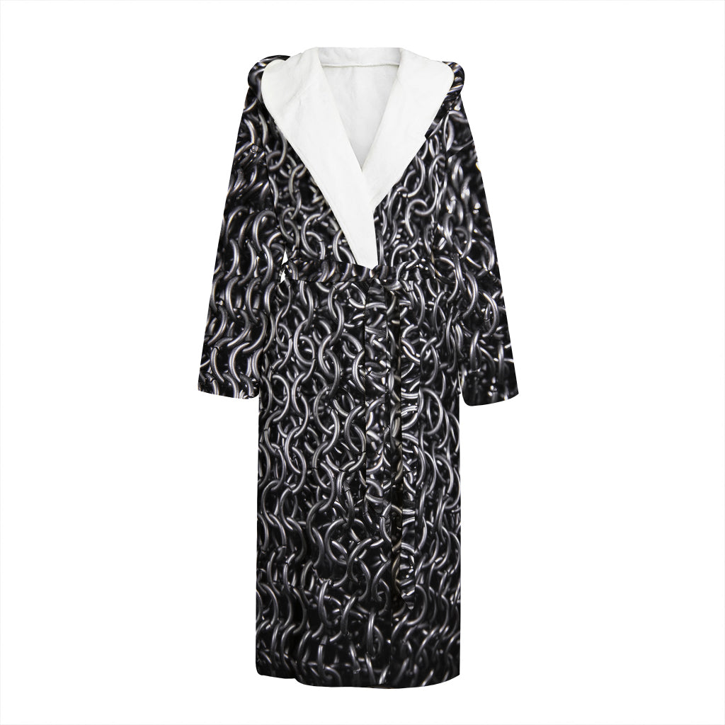 Silver Chainmail Print Hooded Bathrobe