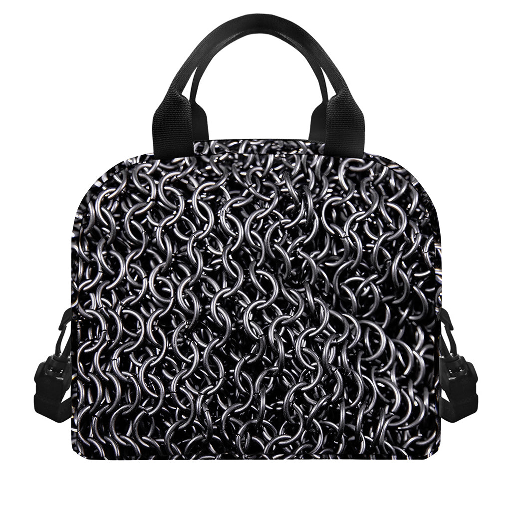 Silver Chainmail Print Insulated Lunch Bag