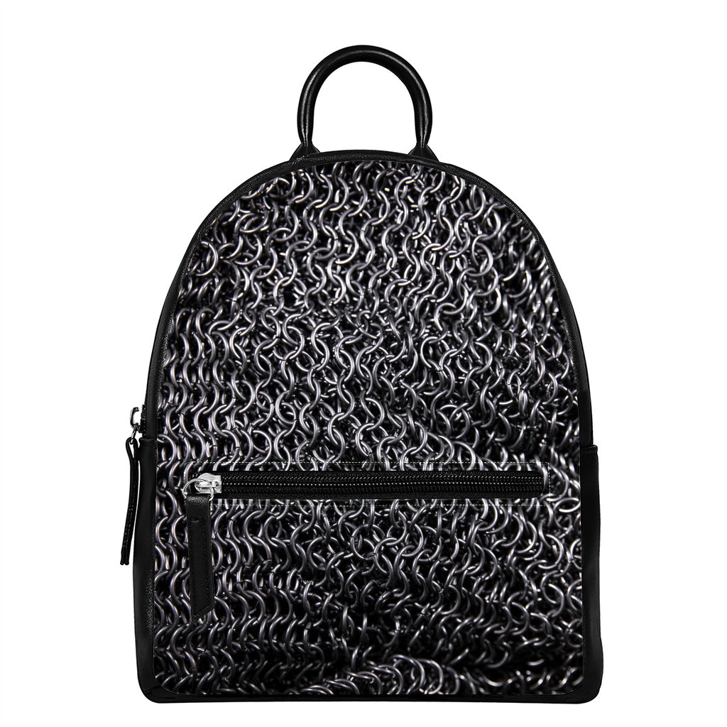 Silver Chainmail Print Leather Backpack