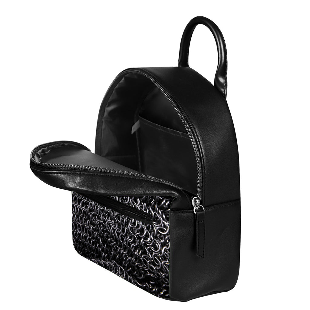 Silver Chainmail Print Leather Backpack