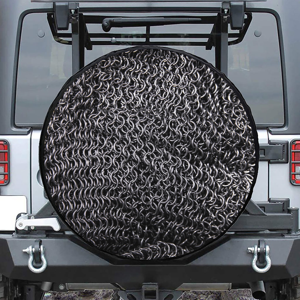 Silver Chainmail Print Leather Spare Tire Cover