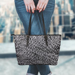Silver Chainmail Print Leather Tote Bag