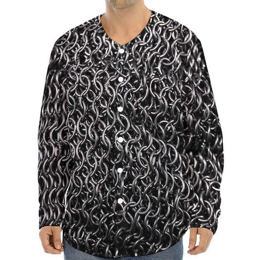 Silver Chainmail Print Long Sleeve Baseball Jersey