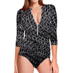 Silver Chainmail Print Long Sleeve Swimsuit