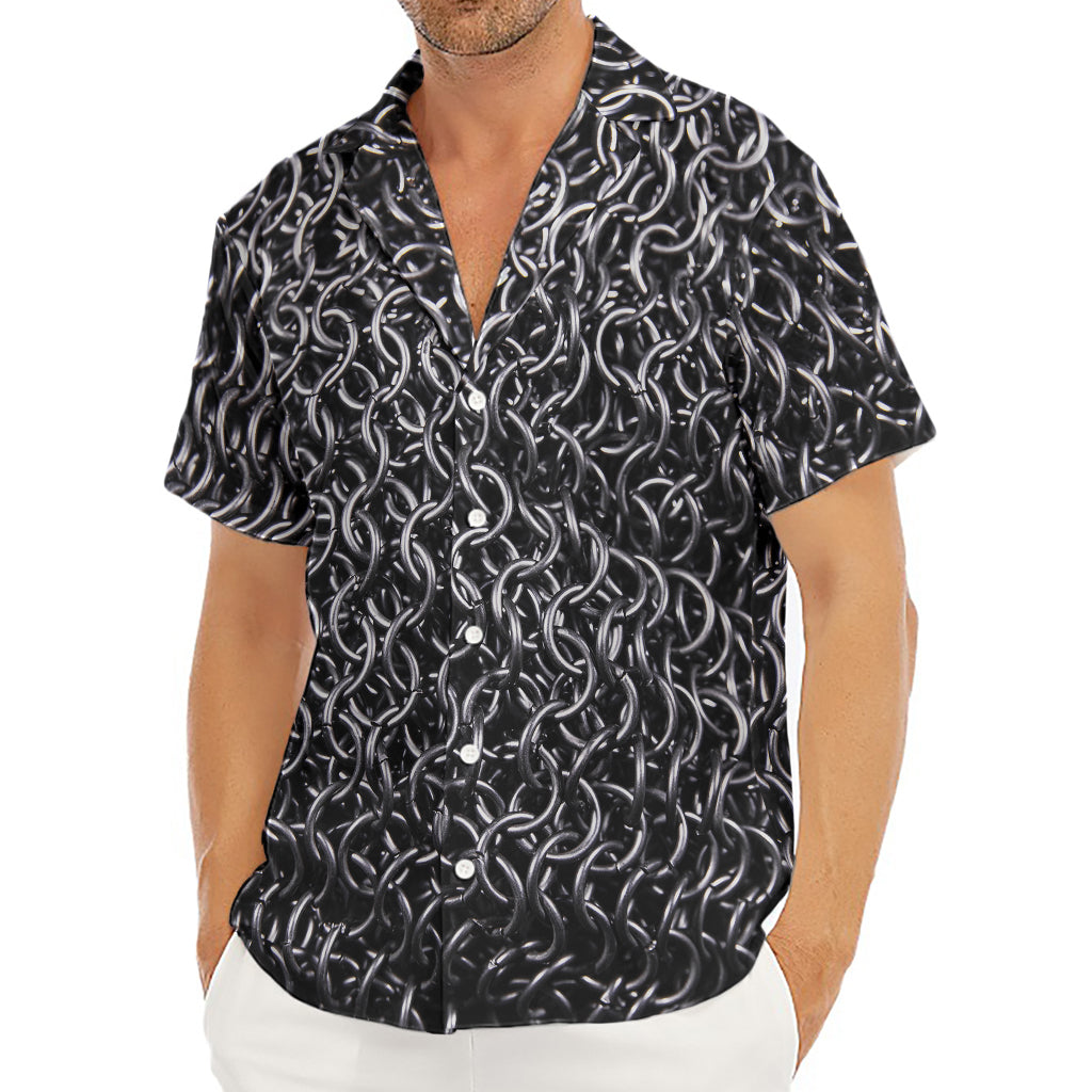 Silver Chainmail Print Men's Deep V-Neck Shirt