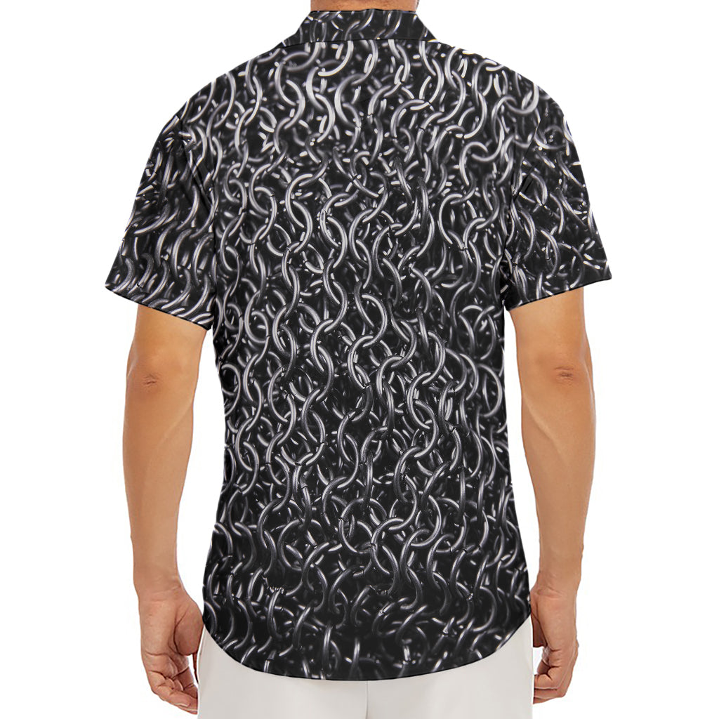 Silver Chainmail Print Men's Deep V-Neck Shirt