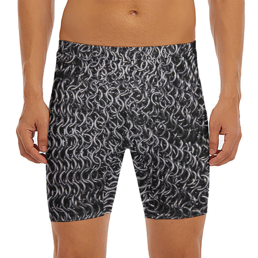 Silver Chainmail Print Men's Long Boxer Briefs