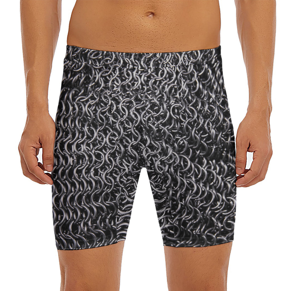 Silver Chainmail Print Men's Long Boxer Briefs