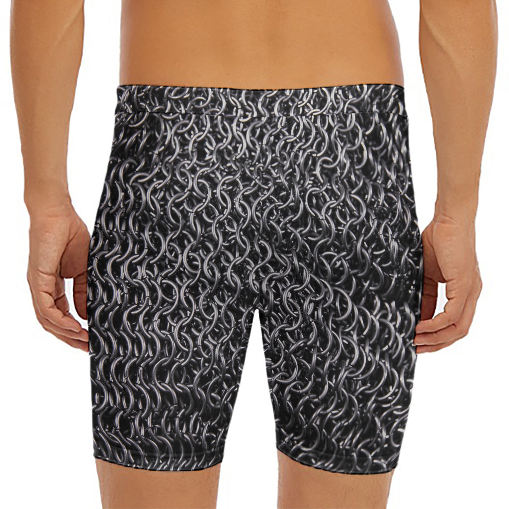 Silver Chainmail Print Men's Long Boxer Briefs