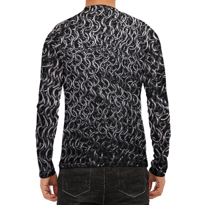 Silver Chainmail Print Men's Long Sleeve Rash Guard