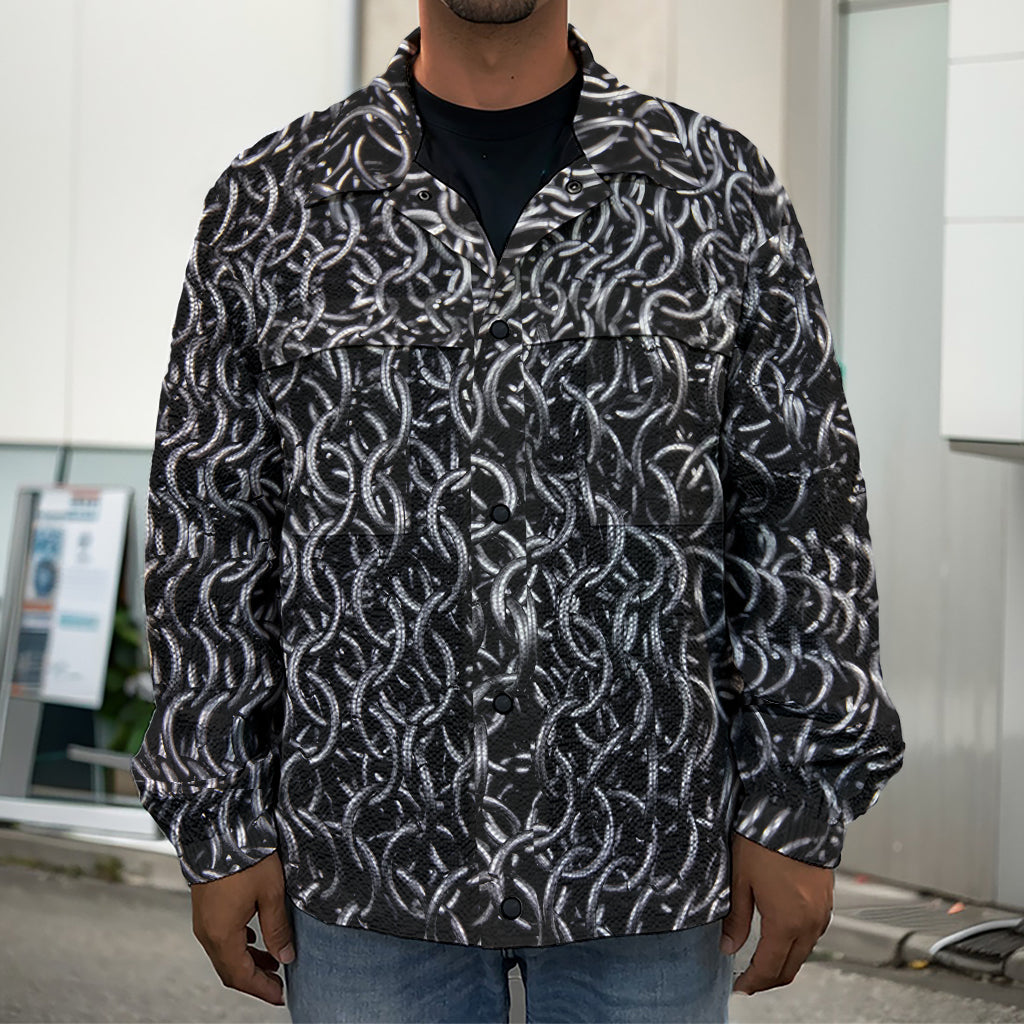 Silver Chainmail Print Men's Shirt Jacket