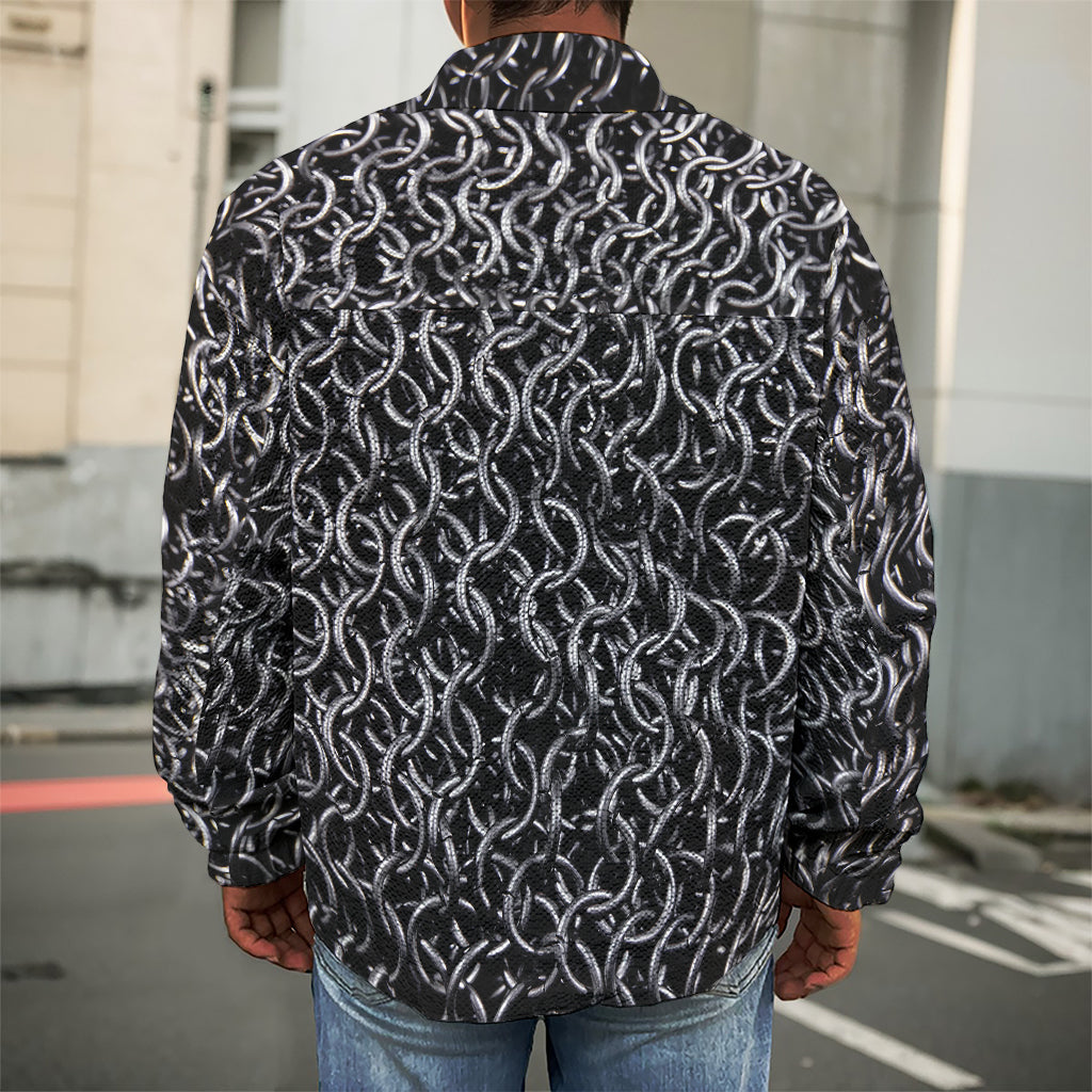 Silver Chainmail Print Men's Shirt Jacket