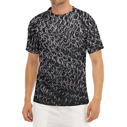 Silver Chainmail Print Men's Short Sleeve Rash Guard