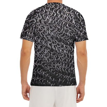 Silver Chainmail Print Men's Short Sleeve Rash Guard