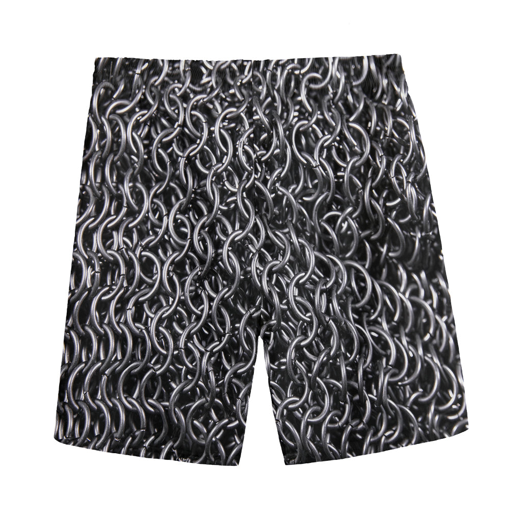 Silver Chainmail Print Men's Sports Shorts