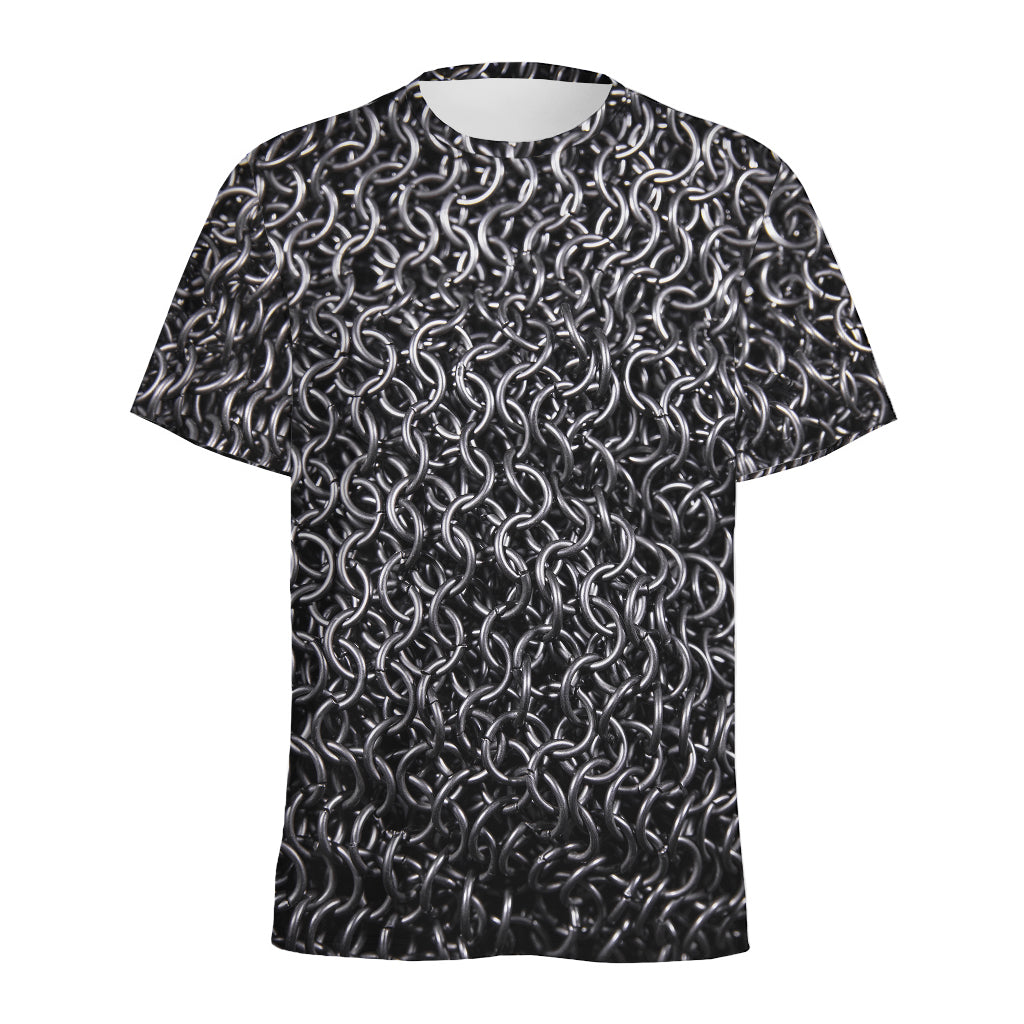Silver Chainmail Print Men's Sports T-Shirt