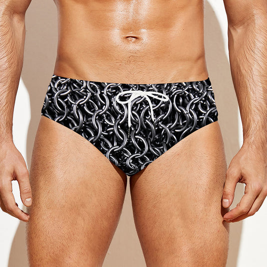 Silver Chainmail Print Men's Swim Briefs
