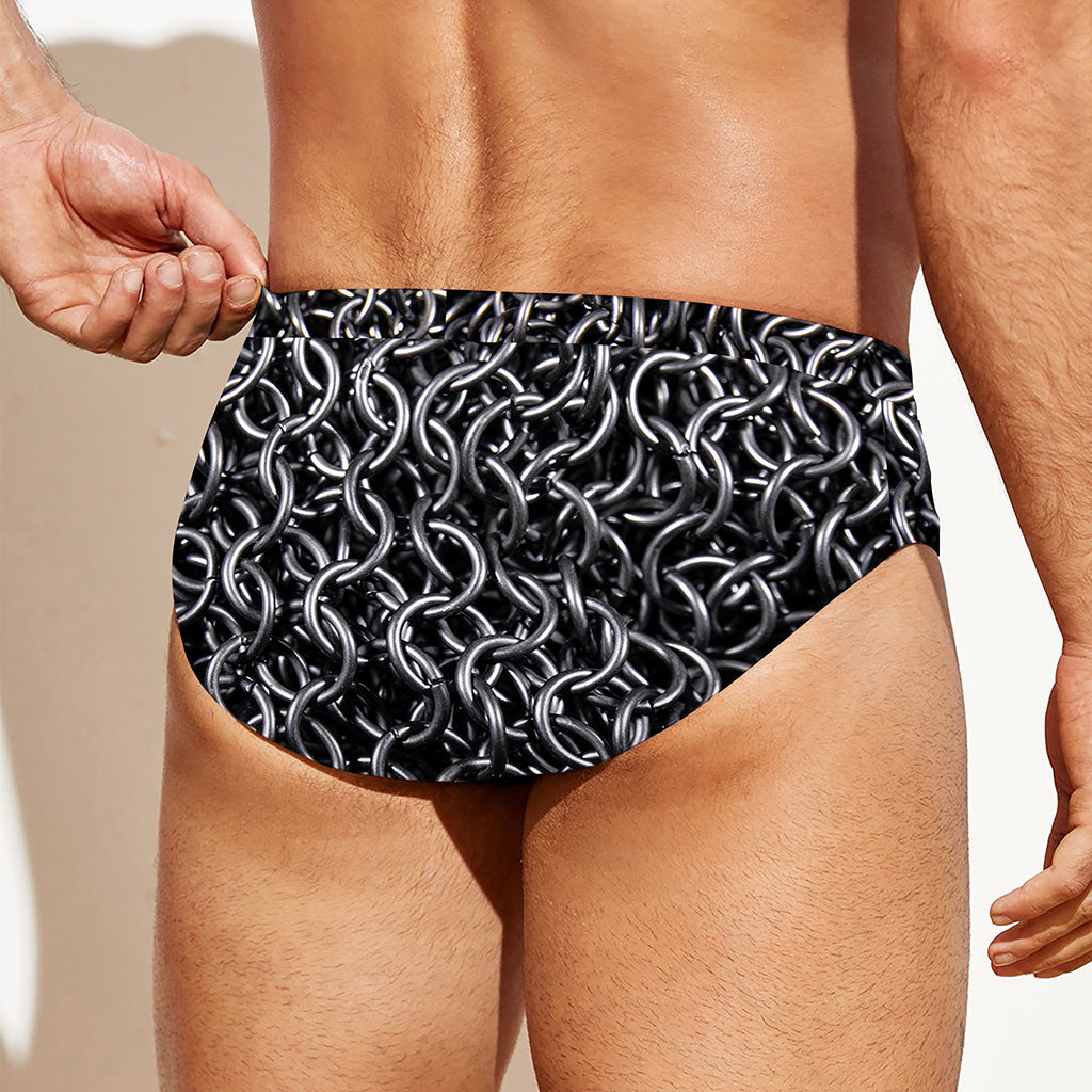 Silver Chainmail Print Men's Swim Briefs