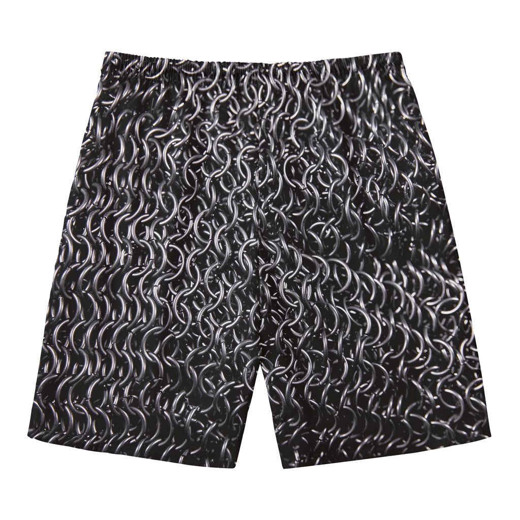 Silver Chainmail Print Men's Swim Trunks