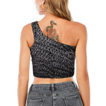 Silver Chainmail Print One Shoulder Crop Top