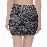 Silver Chainmail Print Pencil Mini Skirt