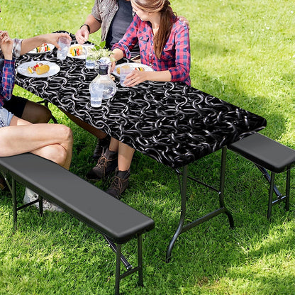 Silver Chainmail Print Picnic Table Cover