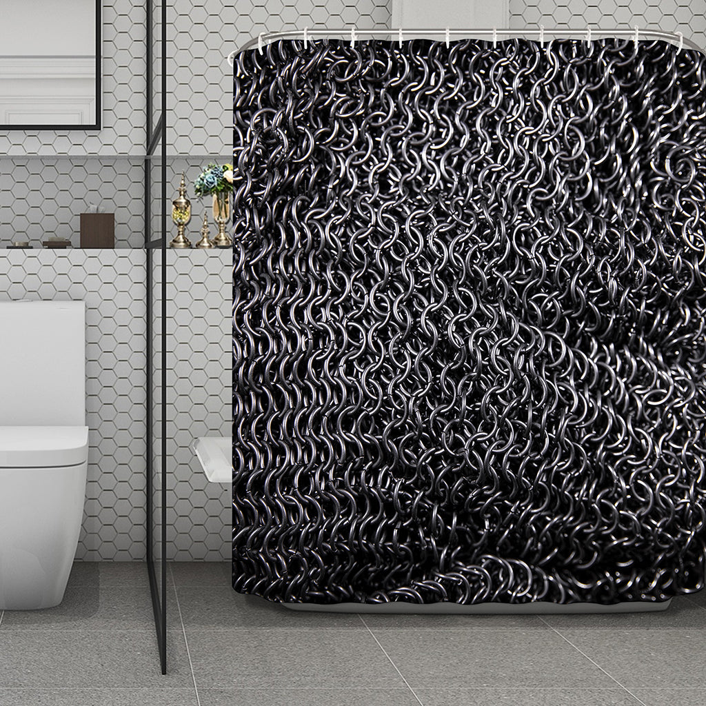 Silver Chainmail Print Polyester Shower Curtain