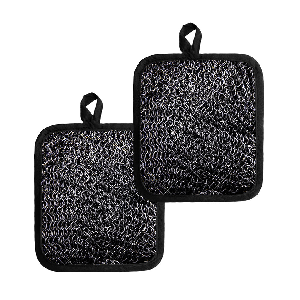 Silver Chainmail Print Pot Holders