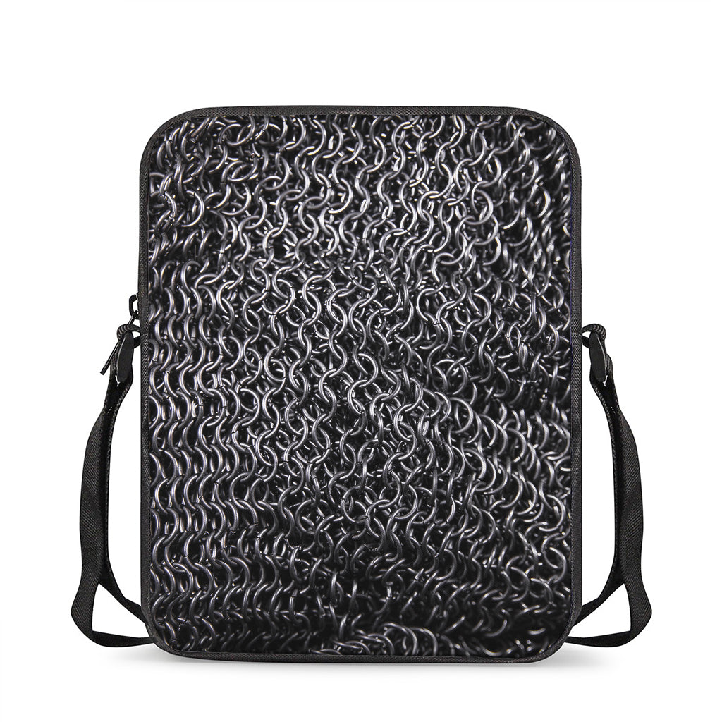 Silver Chainmail Print Rectangular Crossbody Bag