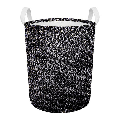 Silver Chainmail Print Round Laundry Basket