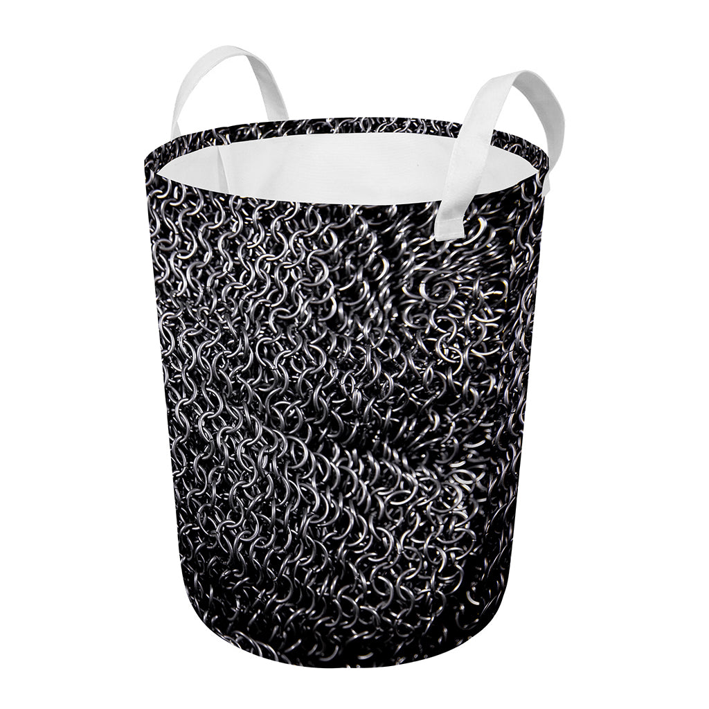 Silver Chainmail Print Round Laundry Basket
